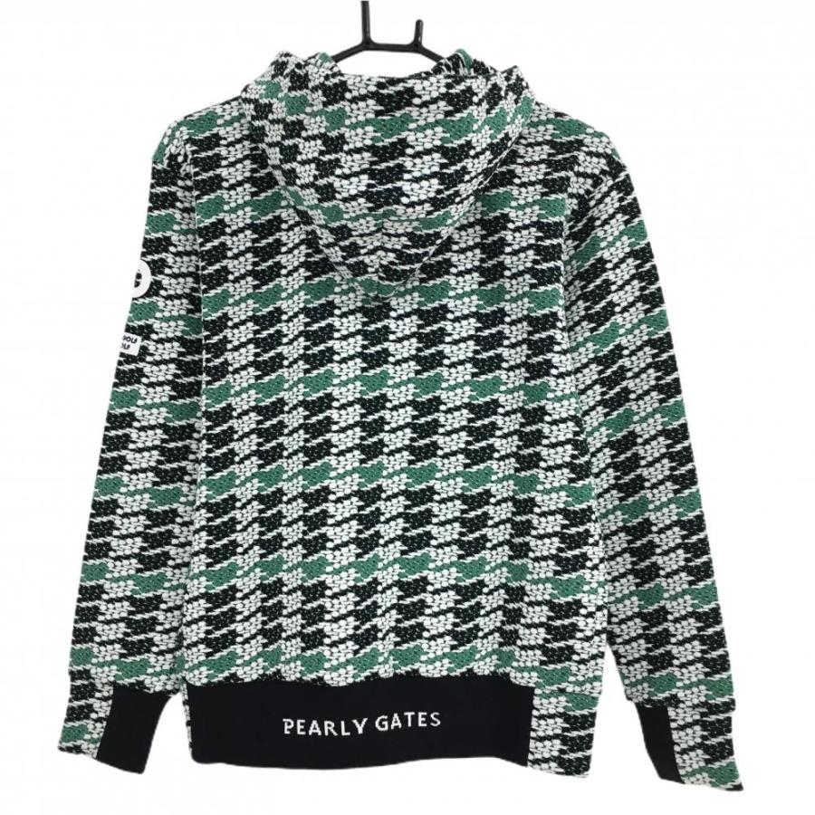 【新品】パーリーゲイツ ジップパーカー 黒×白×グリーン 総柄 凸凹生地 袖ワッペン レディース 1(M) ゴルフウェア PEARLY GATES PEARLY GATES（パーリーゲイツ） 【新品】パーリーゲイツ ジップ
