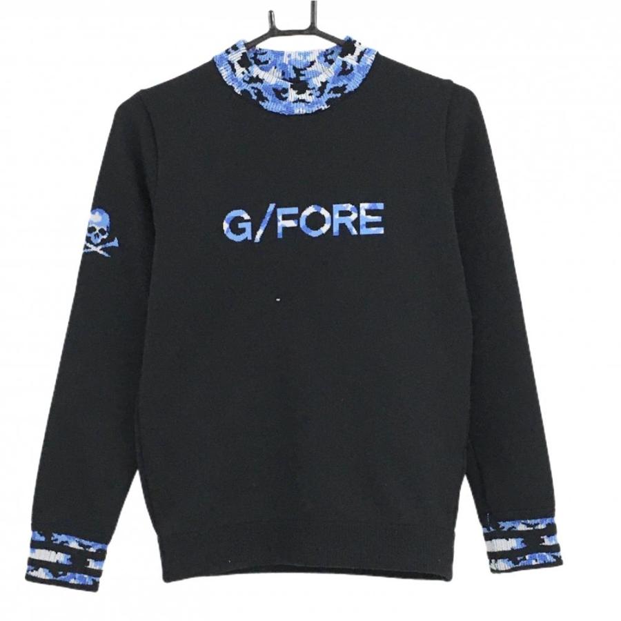 G/FORE（ジーフォア） セーター 黒×ブルー ネック・袖口カモフラ 迷彩