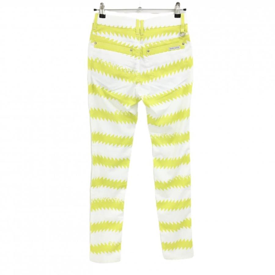 【新品】パーリーゲイツ パンツ 白×イエロー ギザギザボーダー ストレッチ レディース 0(S) ゴルフウェア PEARLY GATESの画像