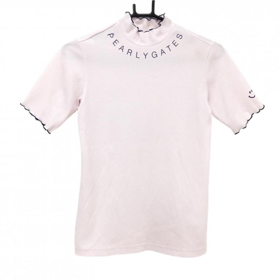 【美品】パーリーゲイツ 半袖ハイネックシャツ ライロピンク ロゴネイビー レディース 1(M) ゴルフウェア 2025年モデル PEARLY GATES PEARLY GATES（パーリーゲイツ） 【美品】パーリーゲイツ 半袖
