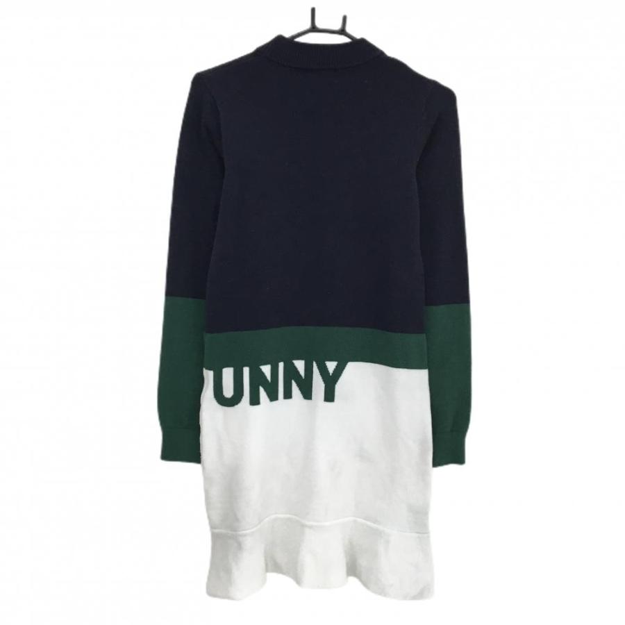 タグ付美品【Jack Bunny!!】ゴルフ ニットワンピース ロゴ 裏地付 紺 Jack Bunny!!（ジャックバニー） ニットワンピース ネイビー×白