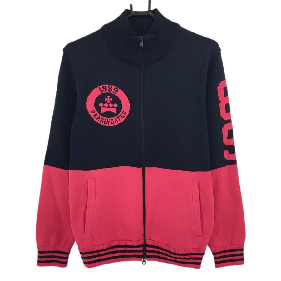 美品　パーリーゲイツ ニットジャケット　パーカー　0 ネイビー　ピンク PEARLY GATES（パーリーゲイツ） 【超美品】パーリーゲイツ ニット