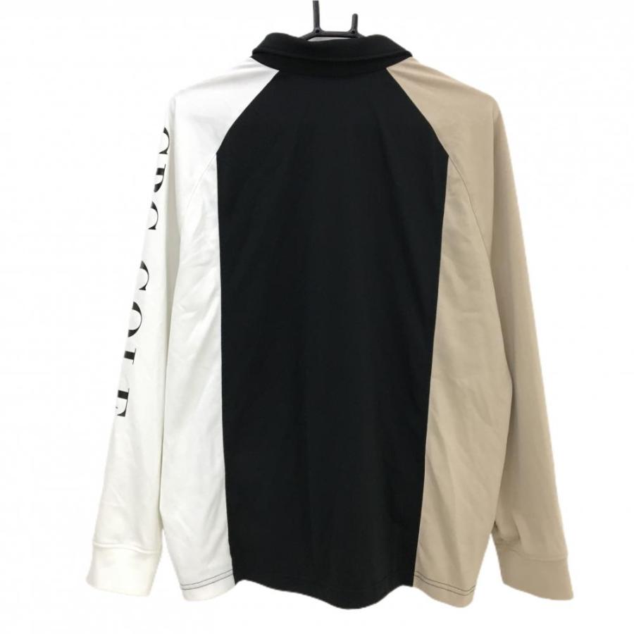 【美品】CPG 長袖ポロシャツ 黒×白×ベージュ 袖ロゴプリント メンズ 4(XL) ゴルフウェア 2024年モデル CPG CPG GOLF 【美品】CPG 長袖ポロシャツ 黒×白×ベージュ 袖ロゴプリント