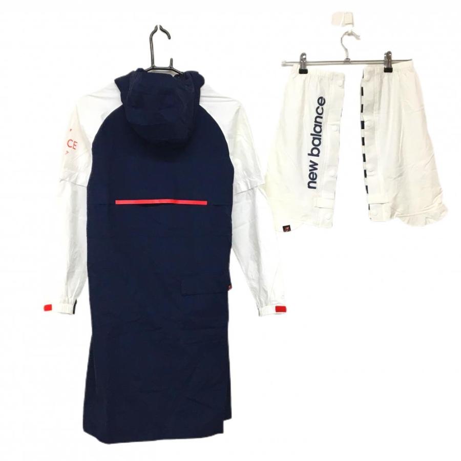 【美品】ニューバランス レインウェア(2WAYワンピース×レッグカバー) ネイビー×白 レディース 1(M) ゴルフウェア New Balance_1