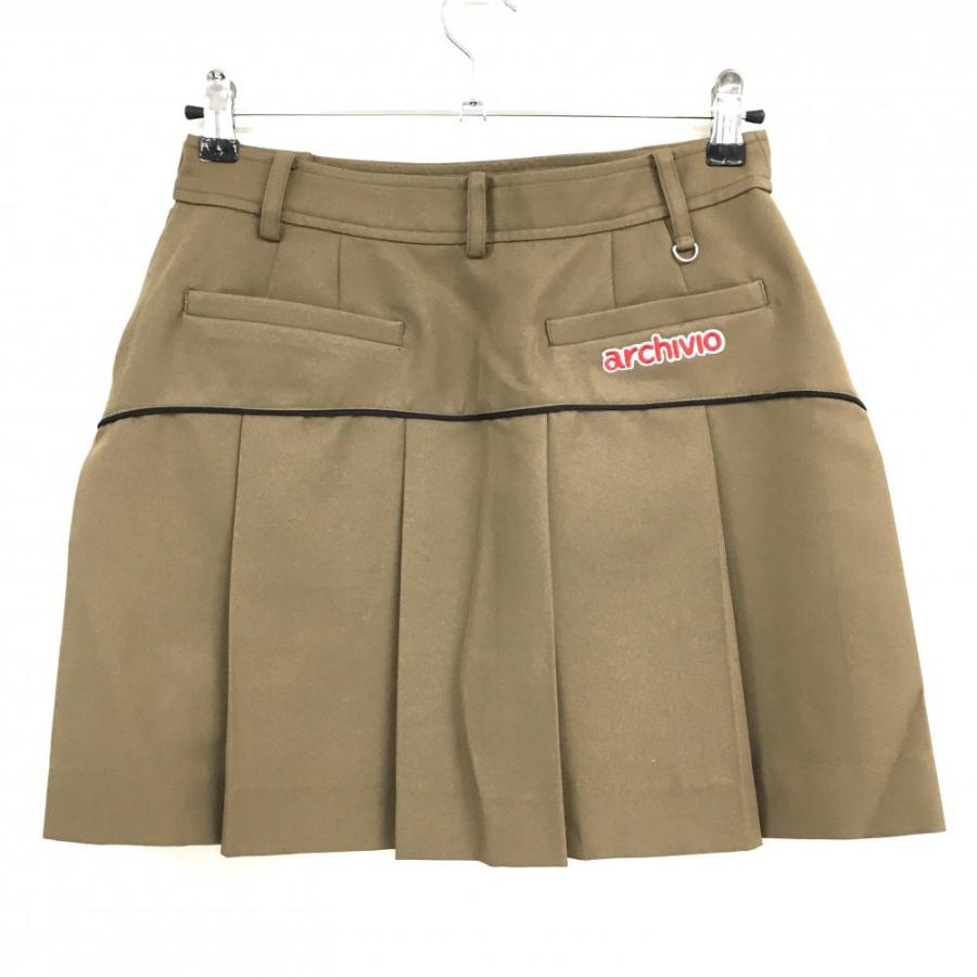 【超美品】アルチビオ スカート ブラウン×黒 パイピングライン 後裾プリーツ 裏地付 レディース 40(L) ゴルフウェア archivio archivio（アルチビオ） 【超美品】アルチビオ スカート ブラウン×黒