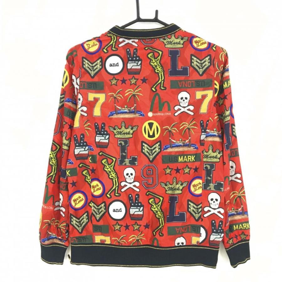【超美品】マークアンドロナ スニード レッド×マルチカラー 総柄 スカル  レディース S ゴルフウェア MARK＆LONA MARK&LONA（マークアンドロナ） 【超美品】マークアンドロナ スニード