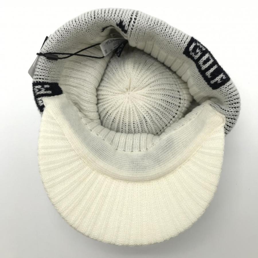 ゴルフ 【超美品】パーリーゲイツ つば付ニット帽 白×黒 ロゴ総柄