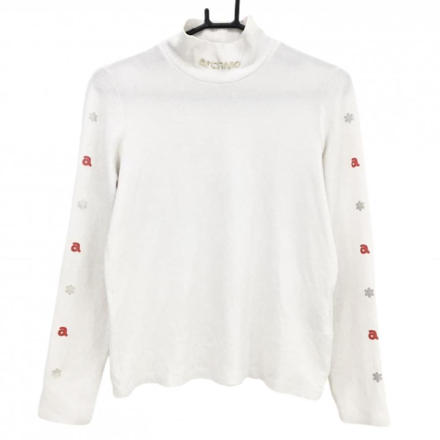 archivio（アルチビオ） 長袖ハイネックシャツ 白 袖ロゴ 微起毛