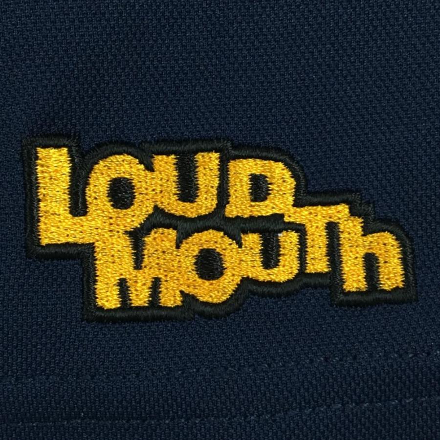 【超美品】ラウドマウス 半袖ポロシャツ ネイビー×白 ロゴ総柄刺しゅう メンズ L ゴルフウェア LOUDMOUTHの画像
