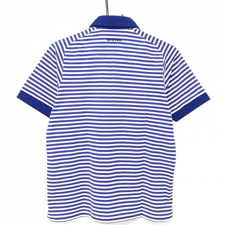 【美品】アルチビオ 半袖ポロシャツ 白×ブルー 袖・背面ボーダー ワッペン メンズ 46(M) ゴルフウェア archivio_1