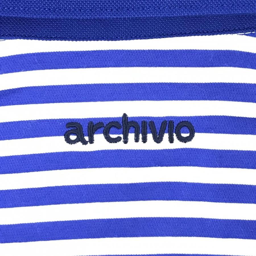 【美品】アルチビオ 半袖ポロシャツ 白×ブルー 袖・背面ボーダー ワッペン メンズ 46(M) ゴルフウェア archivio_2