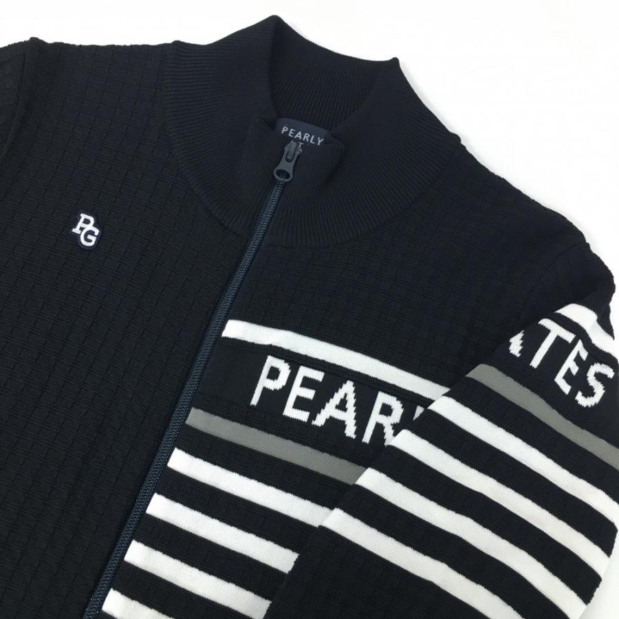 【超美品】パーリーゲイツ ニットジャケット ダークネイビー×白 一部ボーダー  レディース 0(S) ゴルフウェア 2024年モデル PEARLY GATES_2