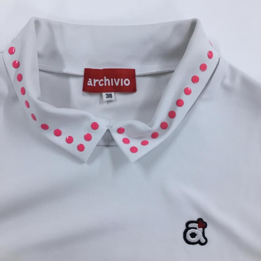 archivio（アルチビオ） 襟付き長袖シャツ 白×蛍光ピンク スタッズロゴ