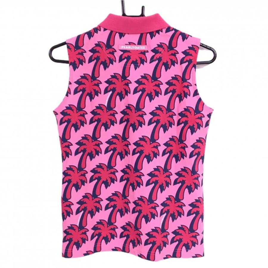 新品】パーリーゲイツ 半袖ポロシャツ ピンク×レッド ヤシの木柄 ロゴ