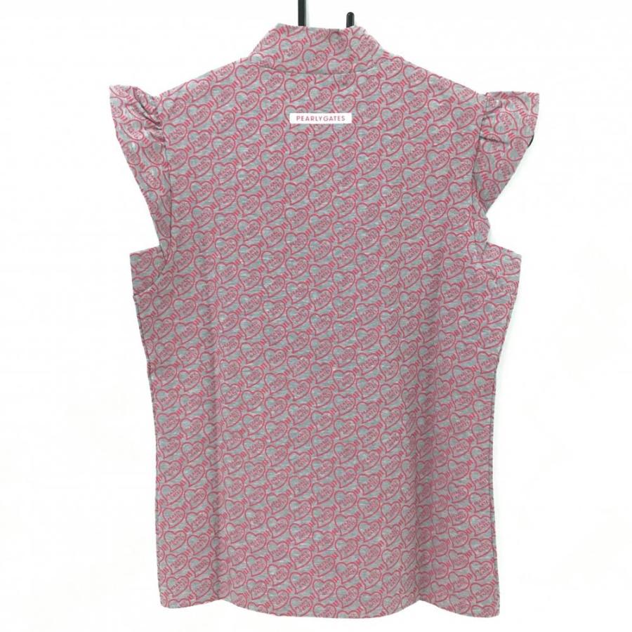 【新品】パーリーゲイツ ノースリーブポロシャツ グレー×ピンク ハートロゴ総柄 レディース 00(XS) ゴルフウェア PEARLY GATES PEARLY GATES（パーリーゲイツ） 【新品】パーリーゲイツ ノースリーブ