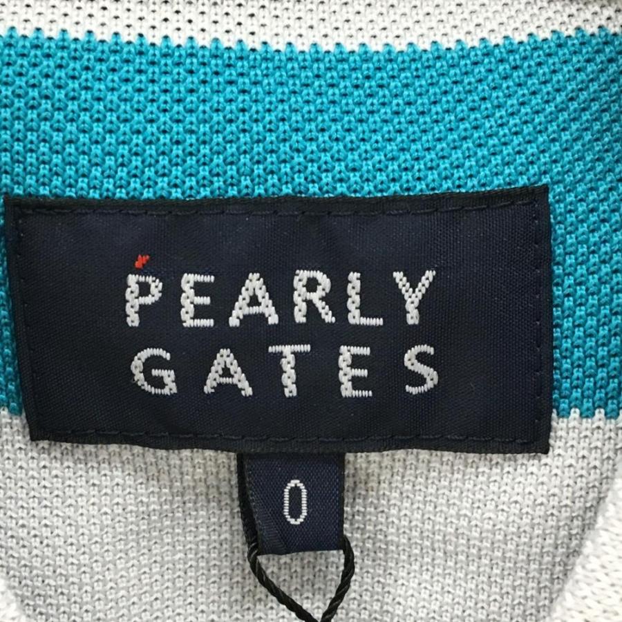【新品】パーリーゲイツ ノースリーブポロシャツ ライトグレー×グリーンブルー ボーダー レディース 0(S) ゴルフウェア PEARLY GATESの画像