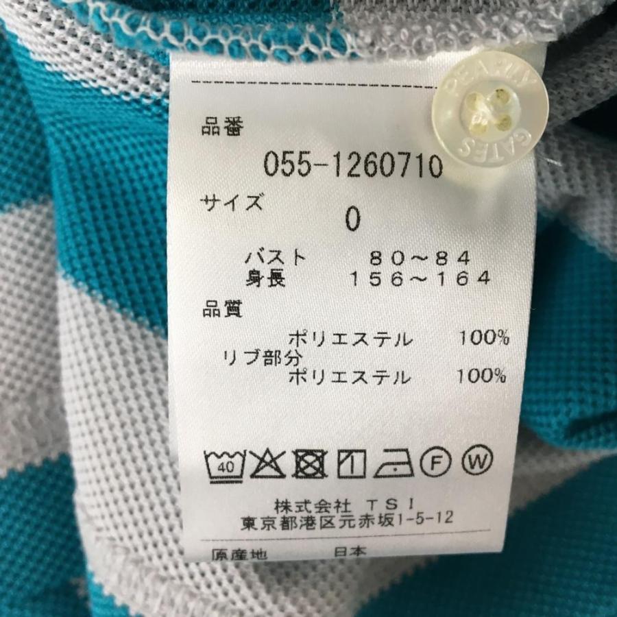 【新品】パーリーゲイツ ノースリーブポロシャツ ライトグレー×グリーンブルー ボーダー レディース 0(S) ゴルフウェア PEARLY GATESの画像