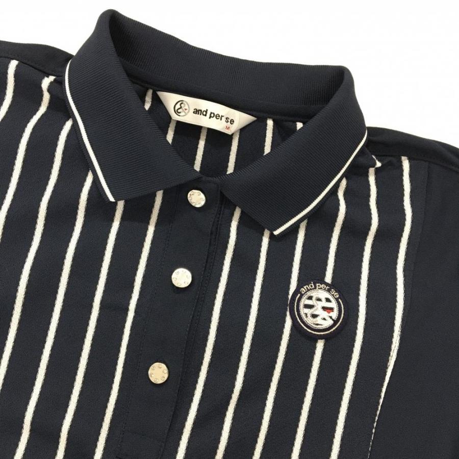 【超美品】アンパスィ ポロシャツ ワンピース ストライプ 白　サイズM and per se（アンパスィ） 【超美品】アンパスィ 半袖ポロワンピース