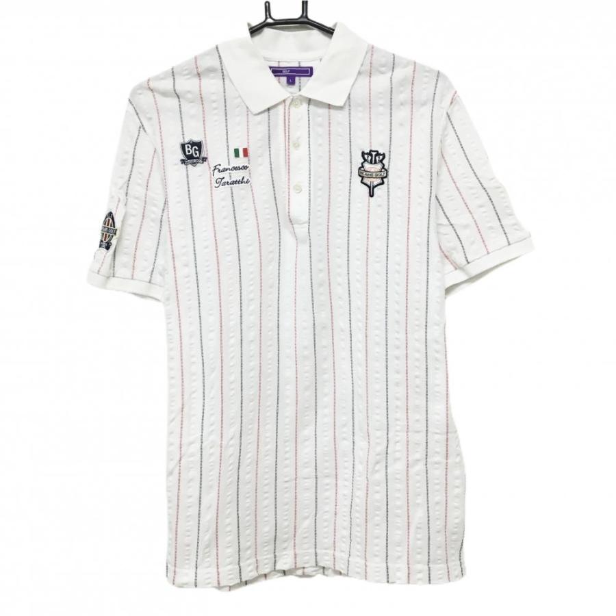 BEAMS GOLF（ビームス ゴルフ） 半袖ポロシャツ 白×ネイビー×レッド