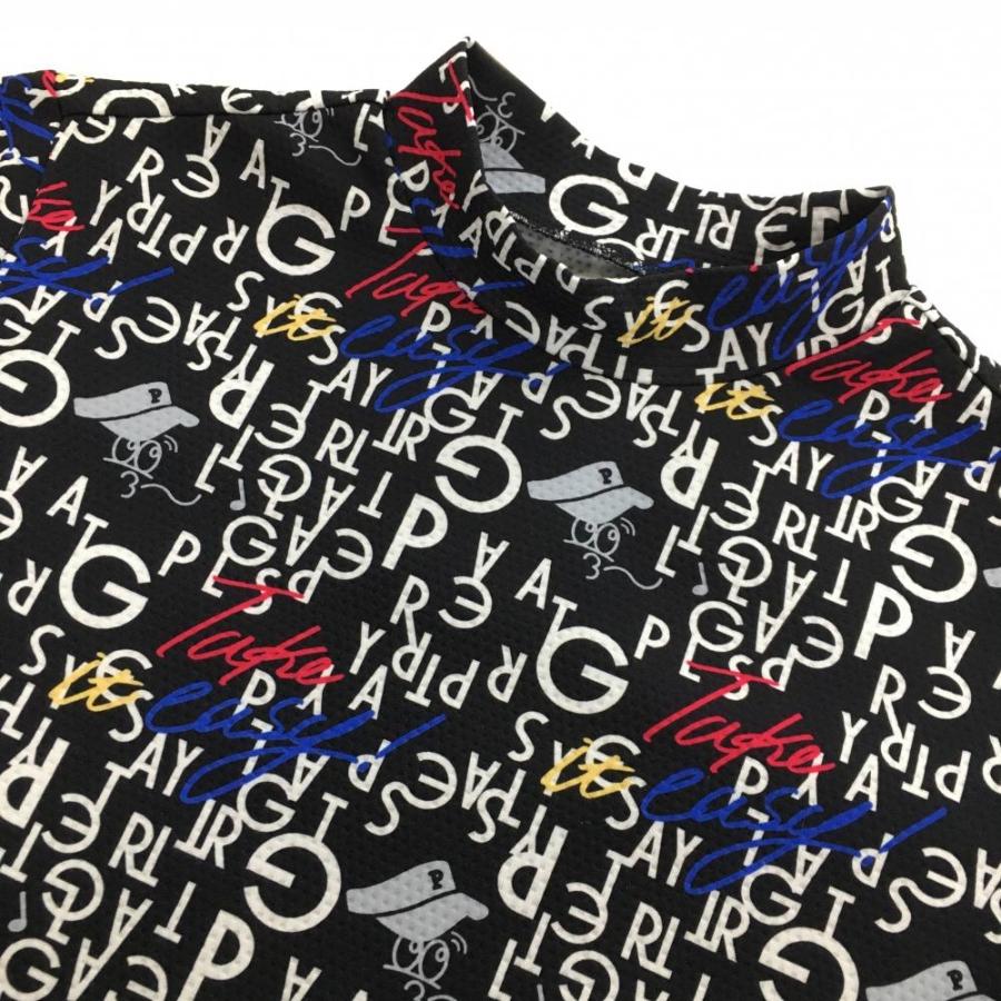 【超美品】パーリーゲイツ 半袖ハイネックシャツ 黒×白 サンバイザー総柄 レディース 1(M) ゴルフウェア 2025年モデル PEARLY GATES PEARLY GATES（パーリーゲイツ） 【超美品】パーリーゲイツ 半袖