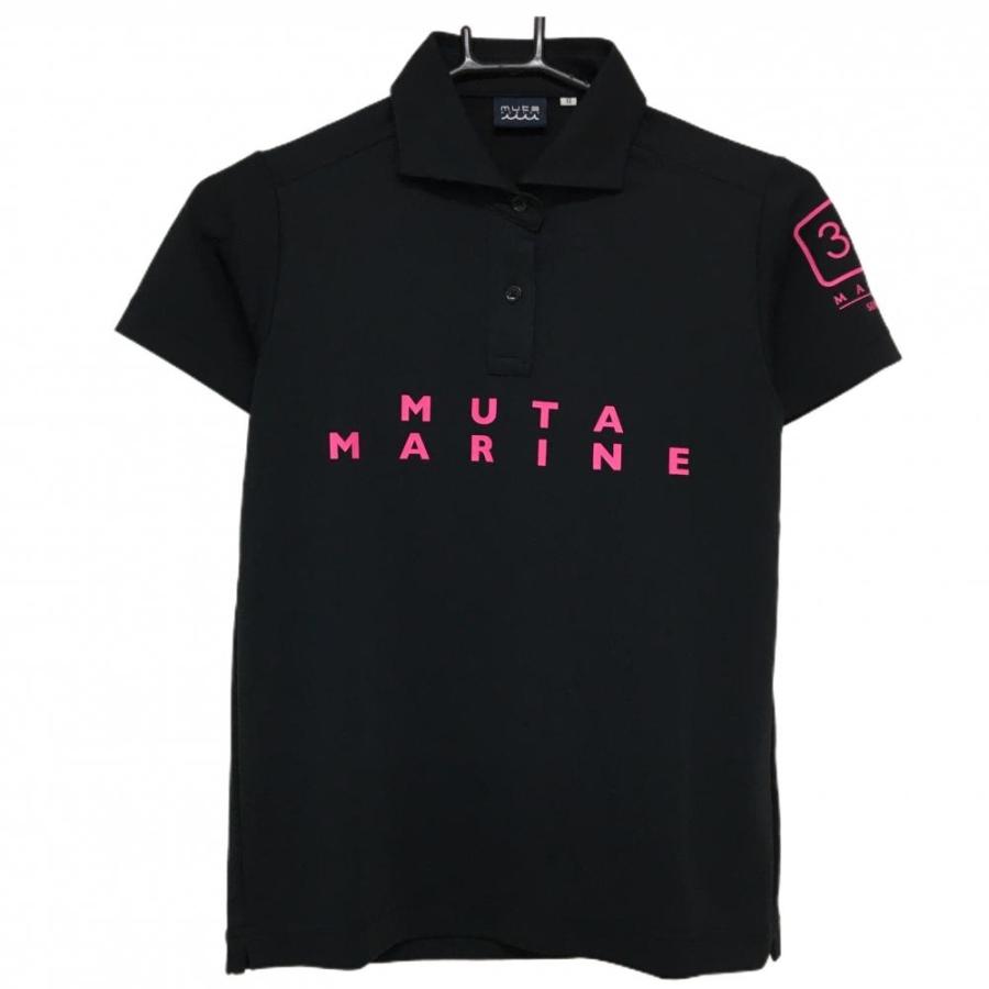 muta MARINE（ムータマリン） 半袖ポロシャツ 黒×ピンク ロゴプリント 