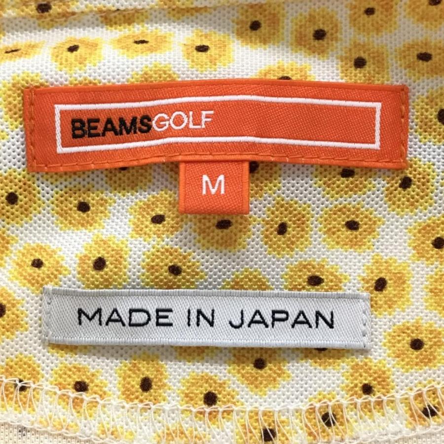 【超美品】ビームスゴルフ 半袖ポロシャツ イエロー×ブラウン 花総柄 ロゴ刺しゅう ボタンダウン メンズ M ゴルフウェア BEAMS GOLF BEAMS GOLF（ビームス ゴルフ） 【超美品】ビームスゴルフ 半袖