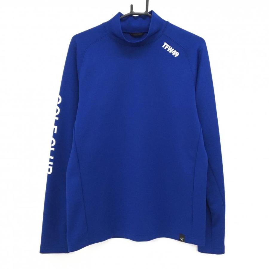 TFW49 【美品】TFW49 長袖ハイネックシャツ ブルー×白 ロゴ ストレッチ
