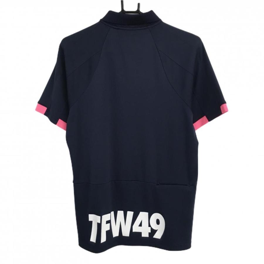 TFW49 【超美品】TFW49 半袖ポロシャツ ネイビー 袖口蛍光ピンク 襟