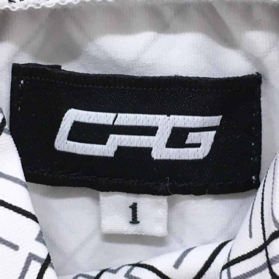 CPG GOLF - 【超美品】CPG 長袖ハイネックプルオーバー 白×黒×薄墨色 総柄 のど頚ロゴタイプ レディース 1(S) ゴルフ御召しもの CPG