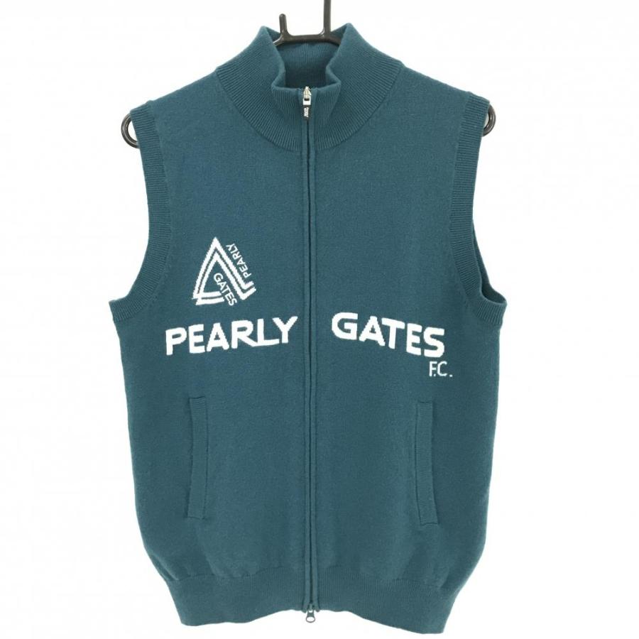 【超美品】パーリーゲイツ ニットベスト グリーン×白 カシミヤ100％ フルジップ メンズ 4(M) ゴルフウェア PEARLY GATES PEARLY GATES（パーリーゲイツ） 【超美品】パーリーゲイツ ニット