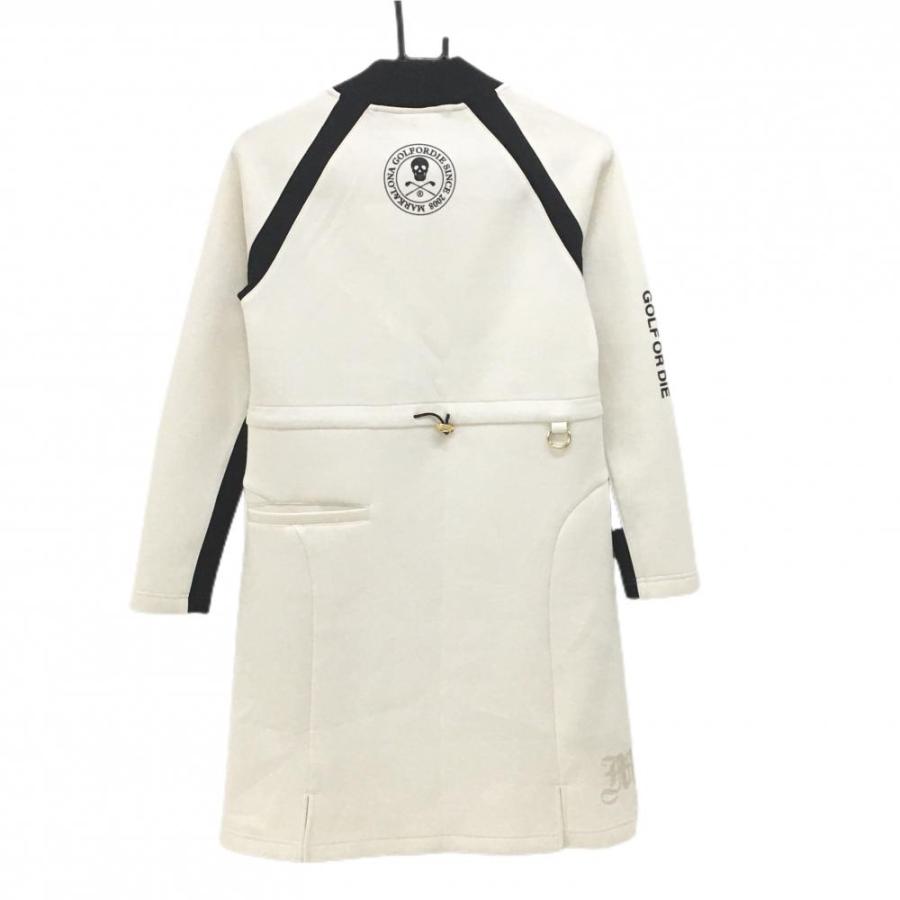 【美品】マークアンドロナ ハイネックワンピース 白×黒 ダンボールニット調 レディース 38(M) ゴルフウェア 2024年モデル MARK＆LONA_1