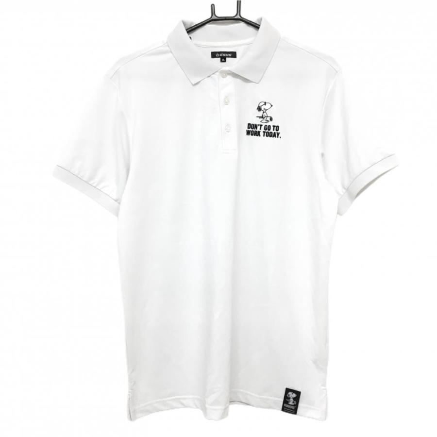 SNOOPY - ATHLETIG SNOOPY GOLF 半袖 ポロシャツ メンズ LL 白 美品】ATHLETIG 半袖ポロシャツ 白×黒 スヌーピー メンズ LL ゴルフ