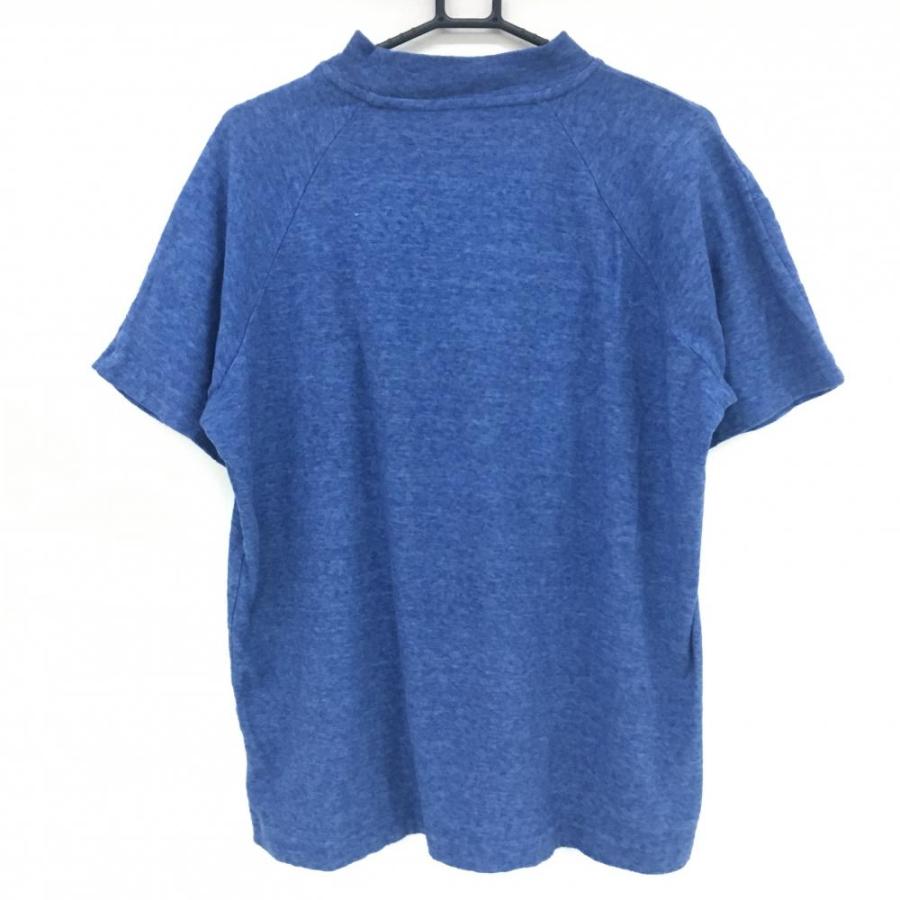 美品】エイジシュート 半袖ハイネックシャツ ネイビーブルー系×白