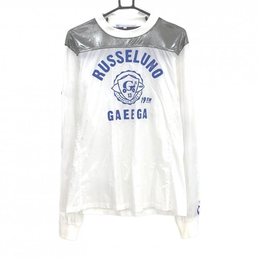 RUSSELUNO ラッセルノ　ハイネックシャツ Russeluno（ラッセルノ） 異素材長袖ハイネックシャツ 白×ブルー