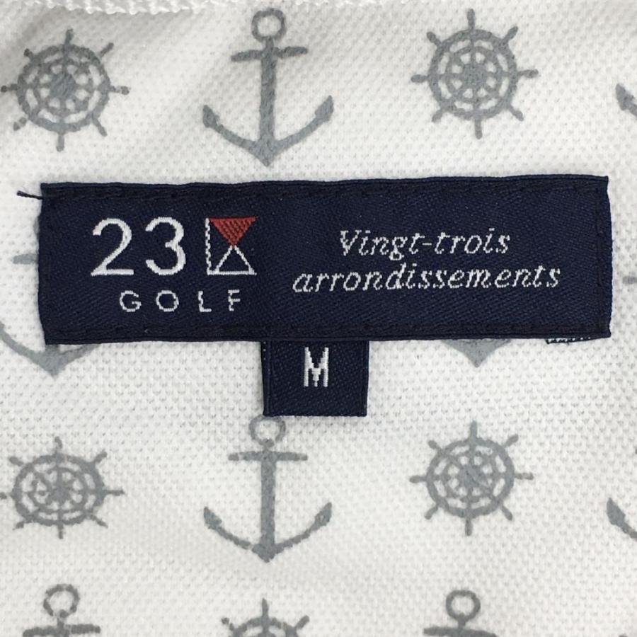 23区GOLF 【美品】23区ゴルフ 半袖ポロシャツ 白×グレー マリン柄 