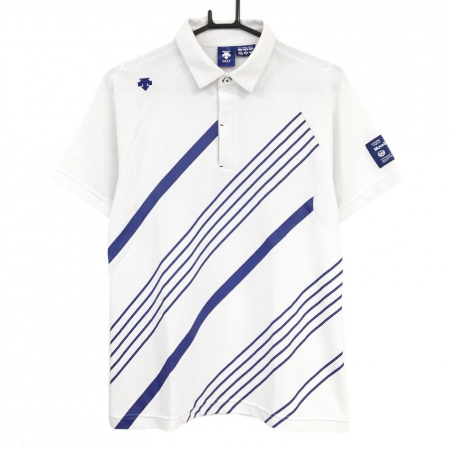 DESCENTE - 【限定品】 DESCENTE ポロシャツ 記念品 ゴルフ LL DESCENTE GOLF 【美品】デサントゴルフ 半袖ポロシャツ 白×ブルー 斜め