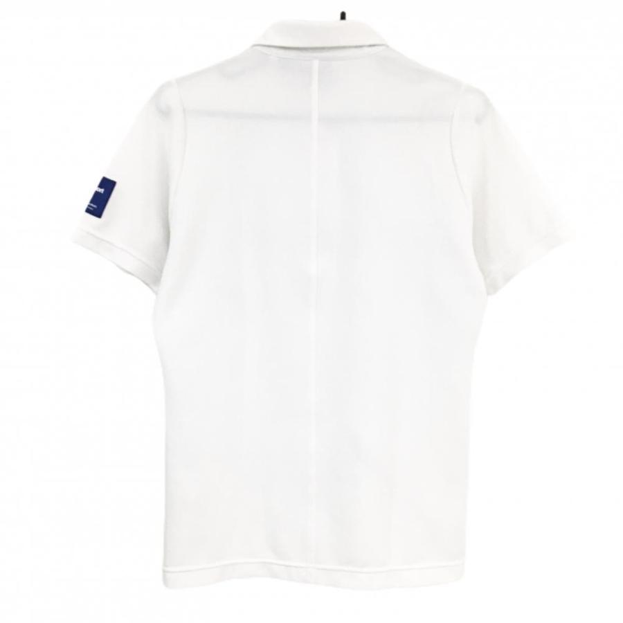 DESCENTE GOLF 【美品】デサントゴルフ 半袖ポロシャツ 白×ブルー 斜め