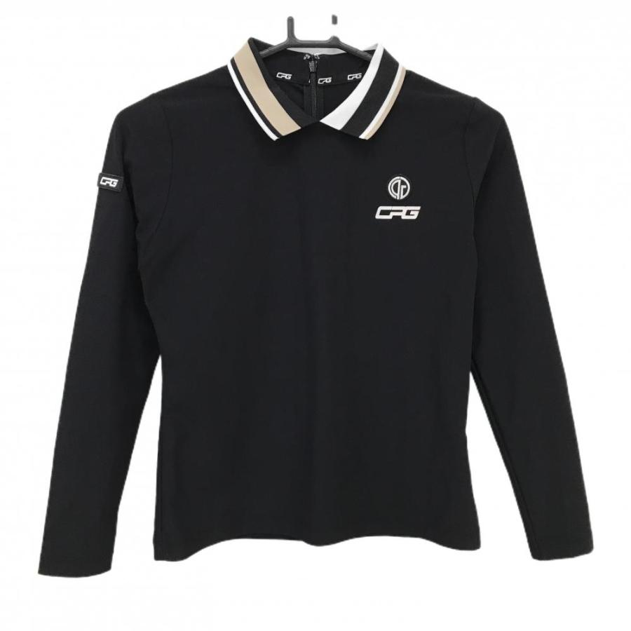 新品 CPG golf　長袖シャツ　シーピージーゴルフウエア CPG GOLF 【超美品】CPG 襟付長袖シャツ 黒×ベージュ ワッペン ロゴ