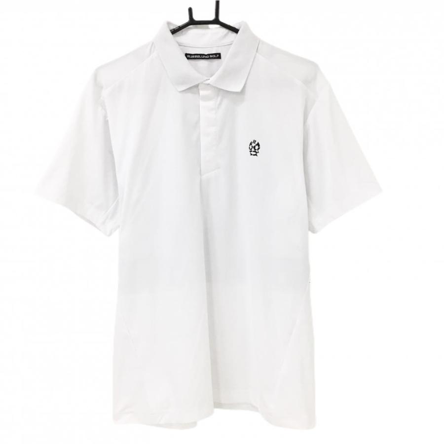 【美品】ラッセルノゴルフ 半袖ポロシャツ 白×黒 ルチャマスク 背面ビッグプリント メンズ 5(L) ゴルフウェア RUSSELUNO Russeluno（ラッセルノ） 【美品】ラッセルノゴルフ 半袖ポロシャツ 白