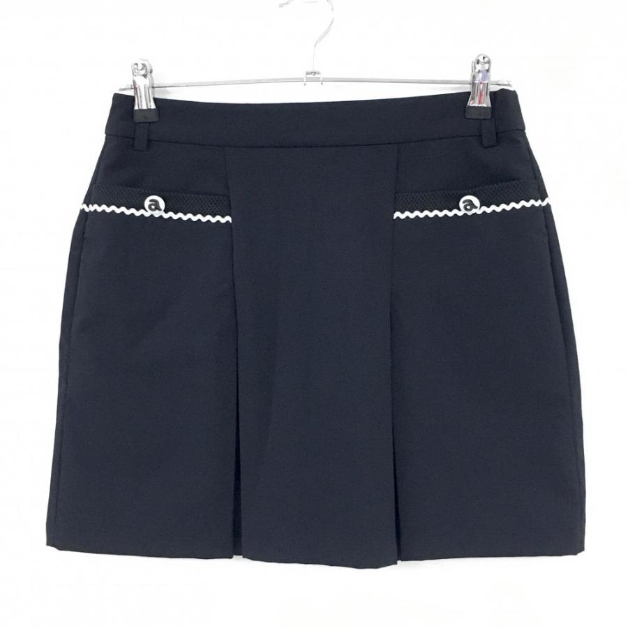 【超美品】アルチビオ スカート 黒×白 裏地付 前ボックスプリーツ ストレッチ レディース 40(L) ゴルフウェア archivio archivio（アルチビオ） 【超美品】アルチビオ スカート 黒×白 裏地付