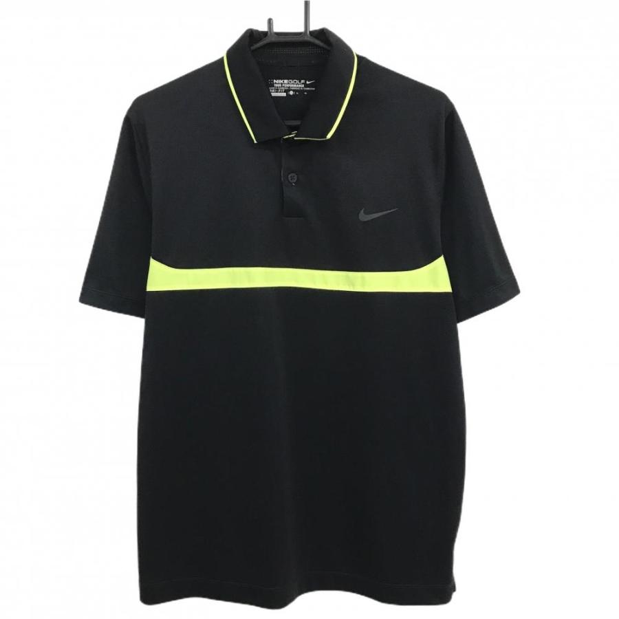 NIKE（ナイキ） 【美品】ナイキゴルフ 半袖ポロシャツ 黒×蛍光イエロー
