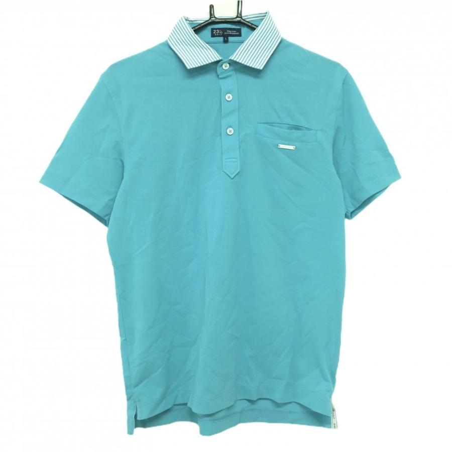 23区GOLF 【美品】23区ゴルフ 半袖ポロシャツ ブルー系 襟ボーダー