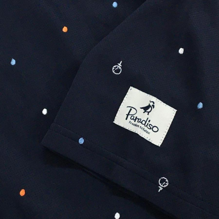 PARADISO 【美品】パラディーゾ 半袖ポロシャツ ネイビー×白 刺しゅう