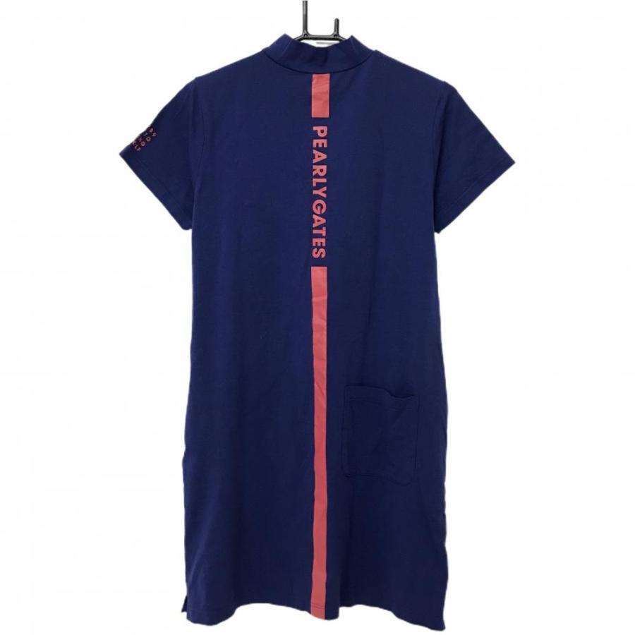 【美品】パーリーゲイツ 半袖ハイネックワンピース ネイビー×レッド ロゴプリント レディース 1(M) ゴルフウェア PEARLY GATES PEARLY GATES（パーリーゲイツ） 【美品】パーリーゲイツ 半袖