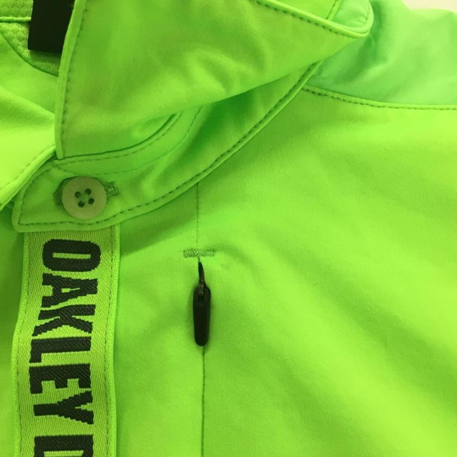 OAKLEY（オークリー） 長袖ポロシャツ 蛍光グリーン×黒 センター英字