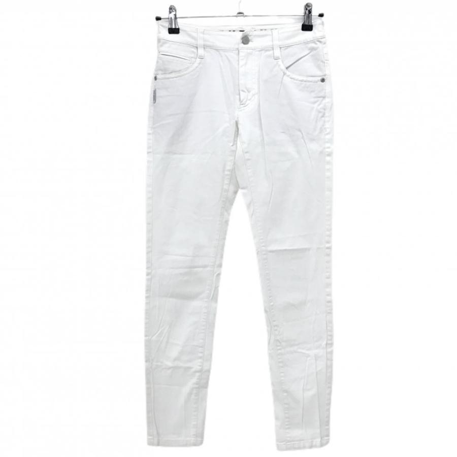 【美品】ジャックバニー バックロゴボトムス ゴルフウェア 白 6 ストレッチ Jack Bunny!!（ジャックバニー） パンツ 白×ライトグレー 後ろロゴ