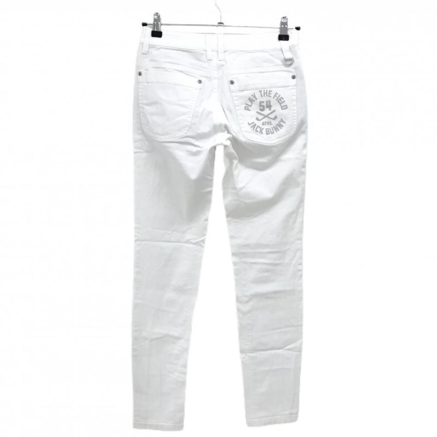 【美品】ジャックバニー バックロゴボトムス ゴルフウェア 白 6 ストレッチ Jack Bunny!!（ジャックバニー） パンツ 白×ライトグレー 後ろロゴ