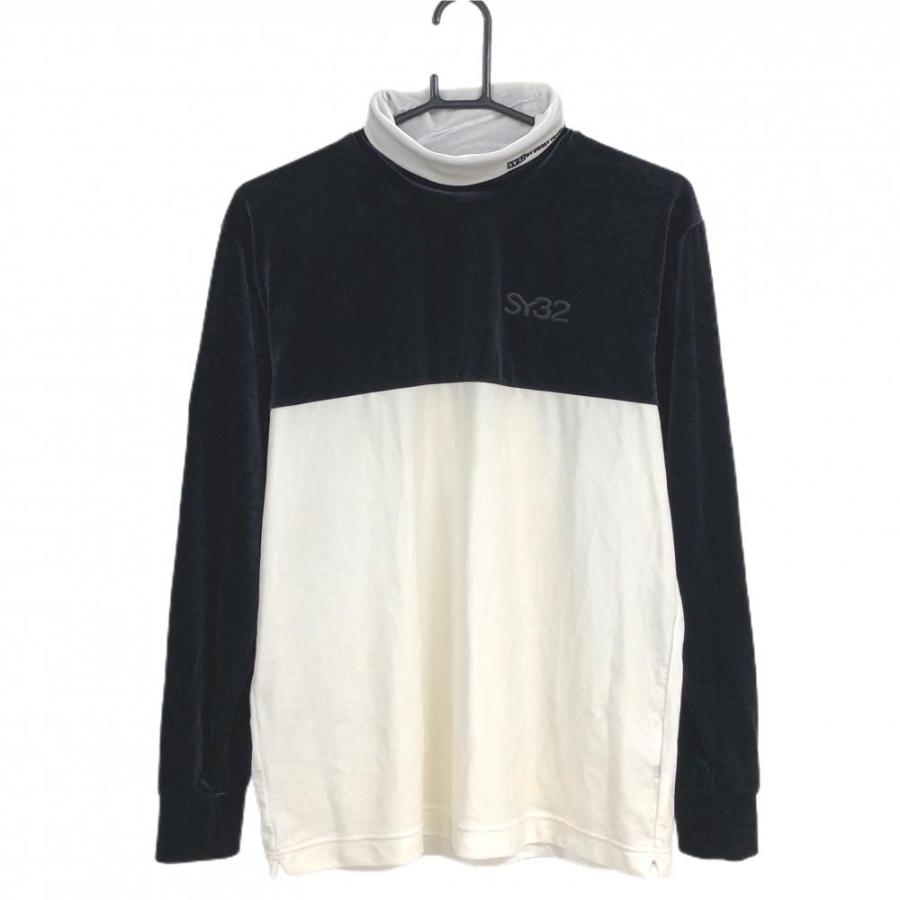【超美品】SY32 長袖タートルネックシャツ 黒×白 ベロア ストレッチ バイカラー  メンズ M ゴルフウェア SY32 BY SWEET YEARS SY32 by SWEET YEARS（エスワイサーティトゥバイスィートイヤーズ