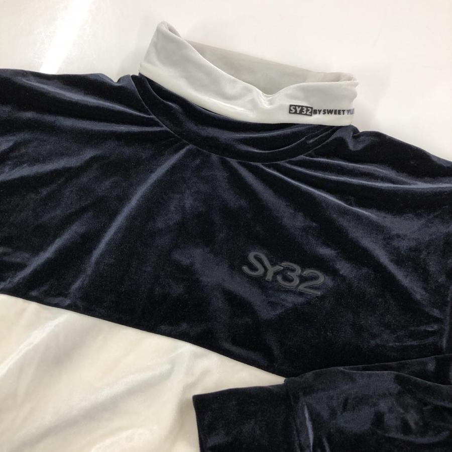 【超美品】SY32 長袖タートルネックシャツ 黒×白 ベロア ストレッチ バイカラー  メンズ M ゴルフウェア SY32 BY SWEET YEARS SY32 by SWEET YEARS（エスワイサーティトゥバイスィートイヤーズ