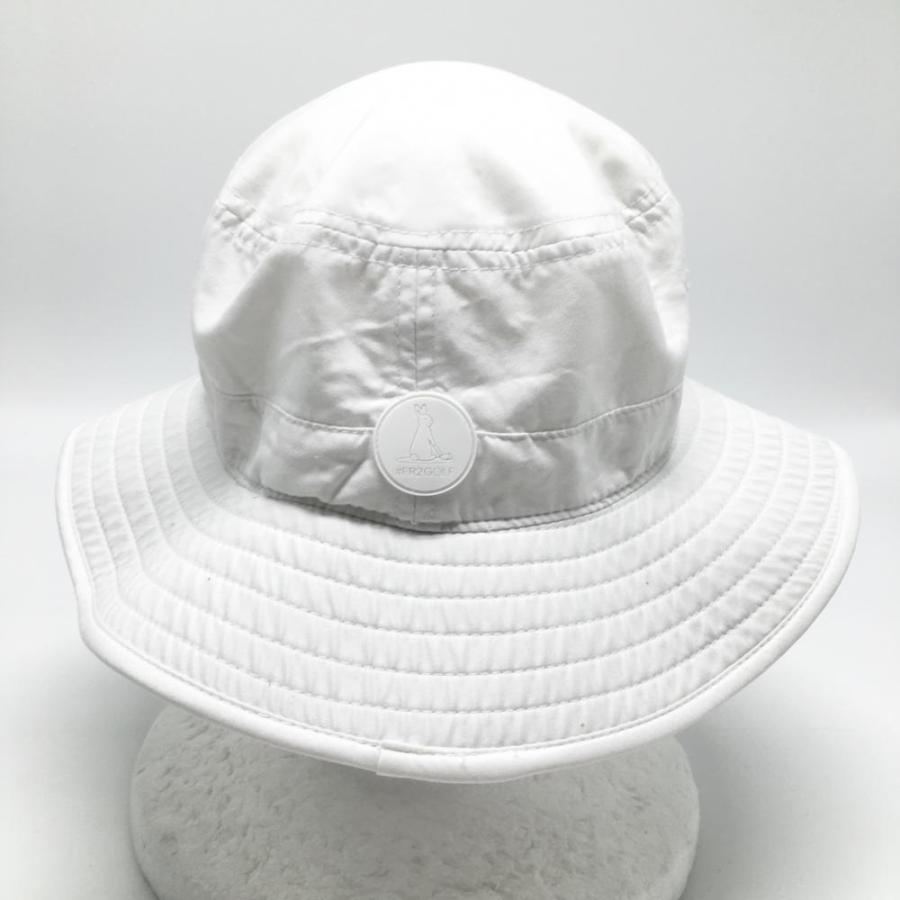 美品】エフアールツー ハット 白×黒 立体ロゴ あご紐付 F ゴルフウェア